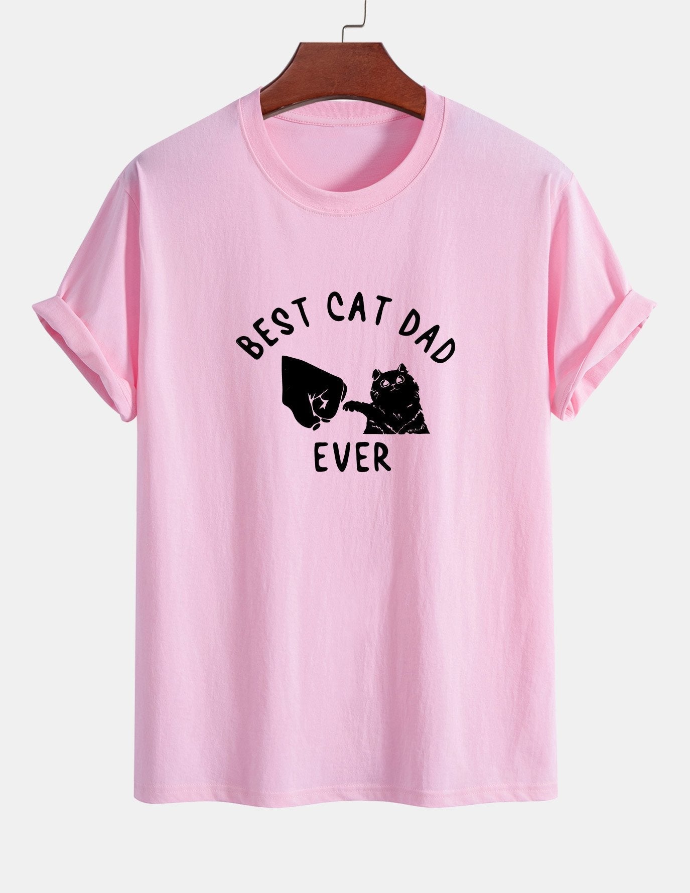 Regular Fit Best Cat Dad Ever Print Cotton T-Shirt