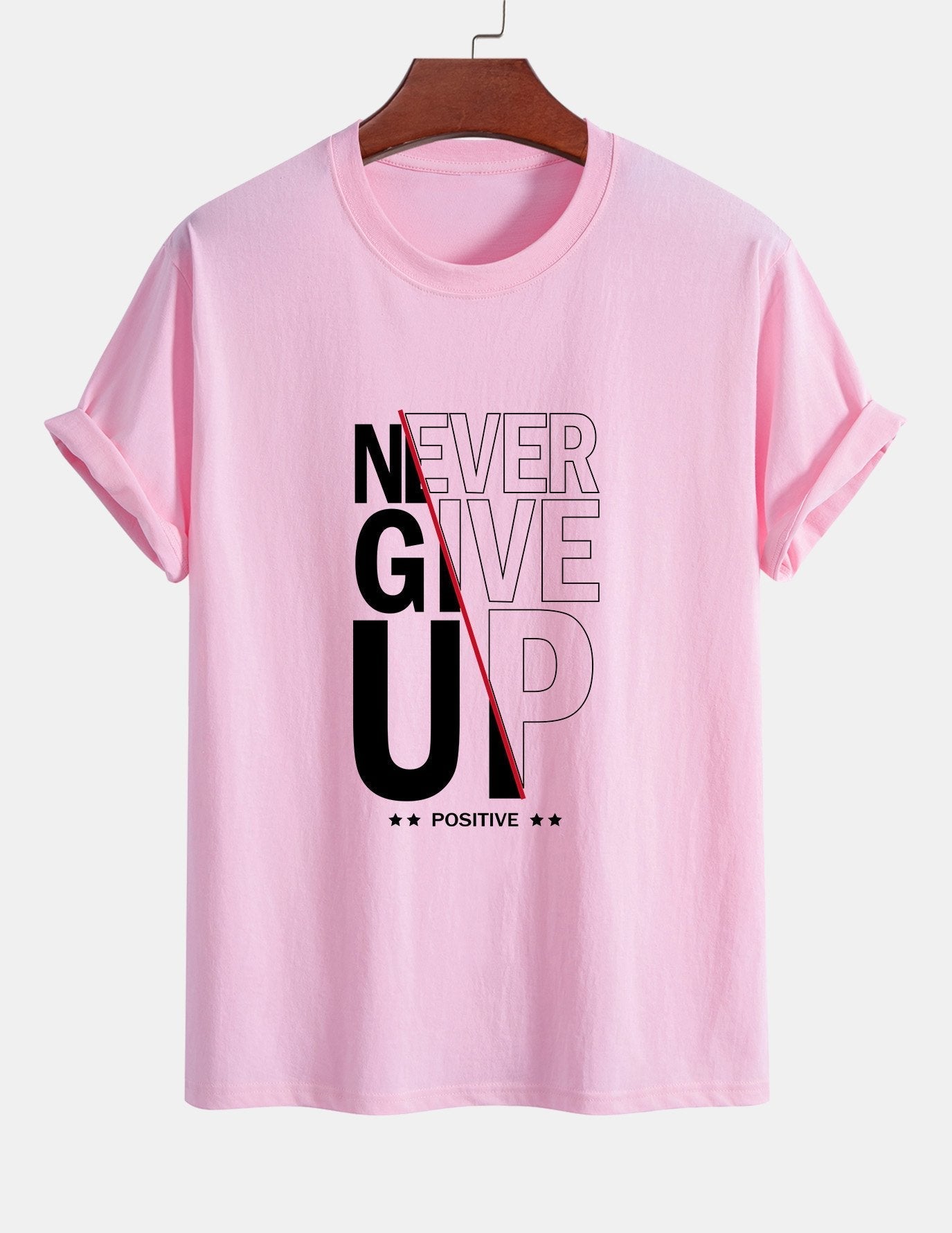 Regular Fit Never Give Up Print Cotton T-Shirt