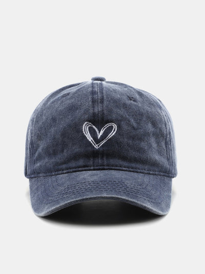 Heart Embroidery Washed Distressed Baseball Cap