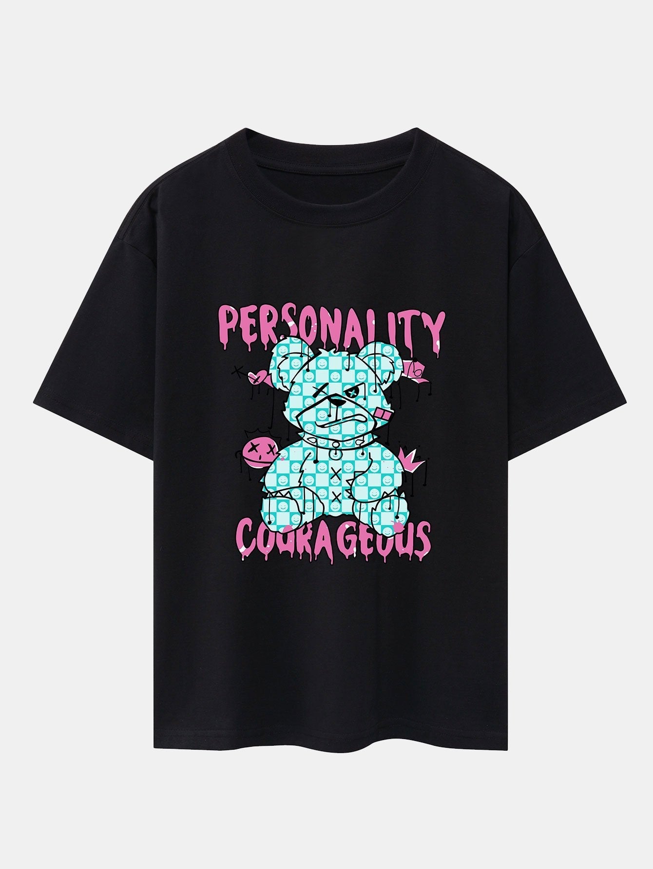Dissolving Bear Slogan Print Drop Shoulder Oversize T-Shirt