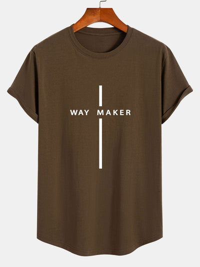 Way Maker Stripe Print Cotton Arc Hem T-Shirt