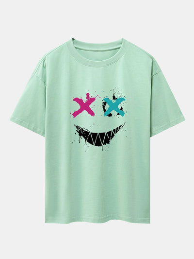 Graffiti Smiley Face Print Drop Shoulder Oversize T-Shirt