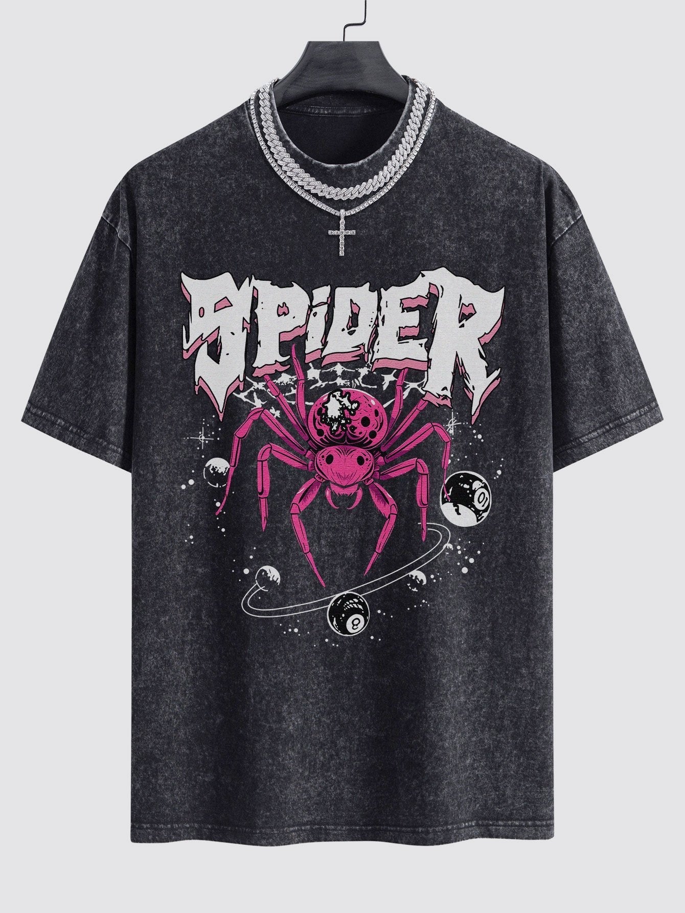 Spider Print Washed Drop Shoulder Oversize T-Shirt