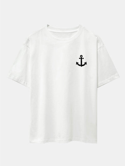 Anchor Print Drop Shoulder Oversize T-Shirt