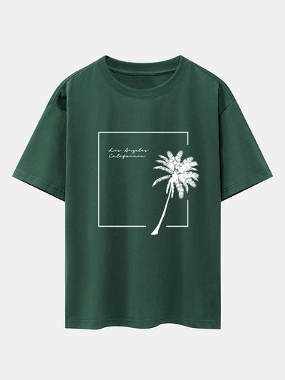 Los Angeles Palm Trees Print Drop Shoulder Oversize T-Shirt
