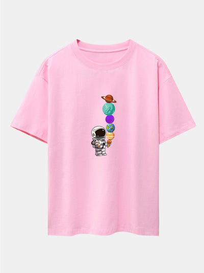Planet Astronaut Print Drop Shoulder Oversize T-Shirt