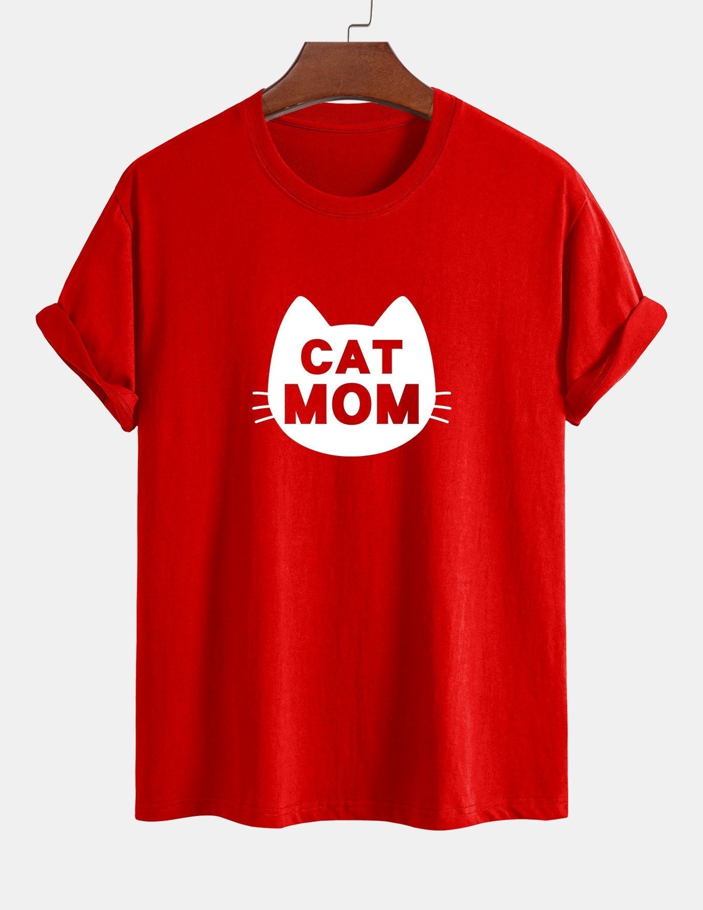 Regular Fit Cat Mom Print Cotton T-Shirt