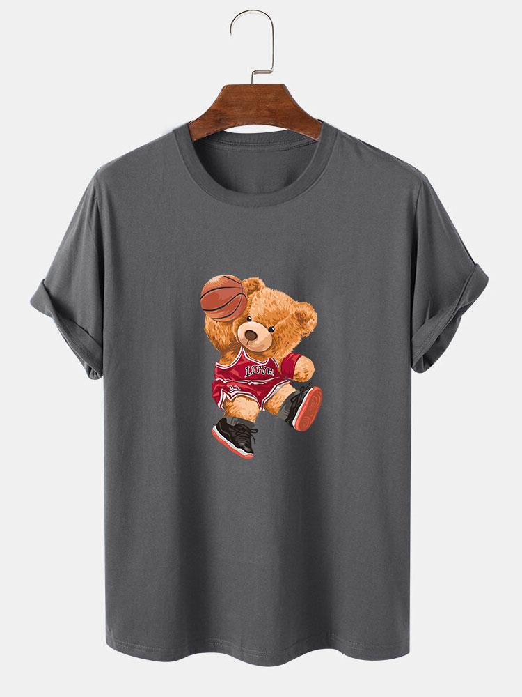 Bear Playing Basketball Print T-Shirt