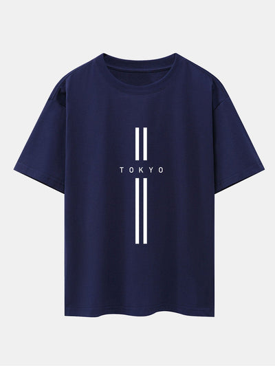Stripe Tokyo Print Drop Shoulder Oversize T-Shirt