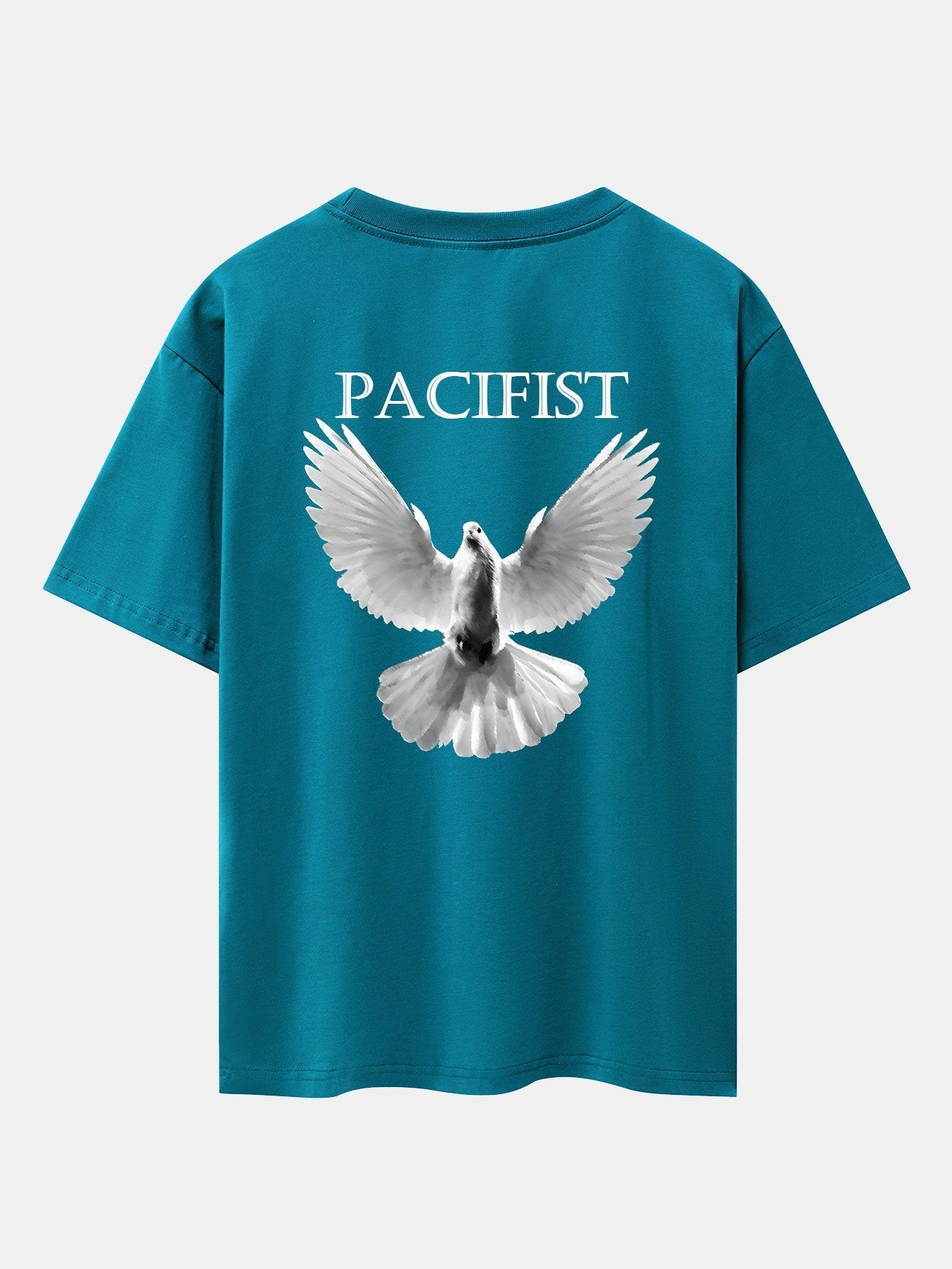 Pacifist Dove Back Print Drop Shoulder Oversize T-Shirt