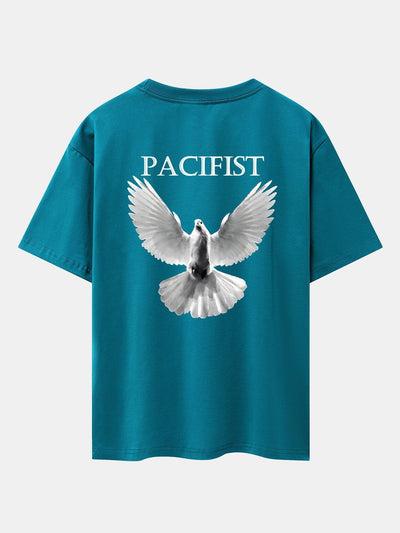 Pacifist Dove Back Print Drop Shoulder Oversize T-Shirt