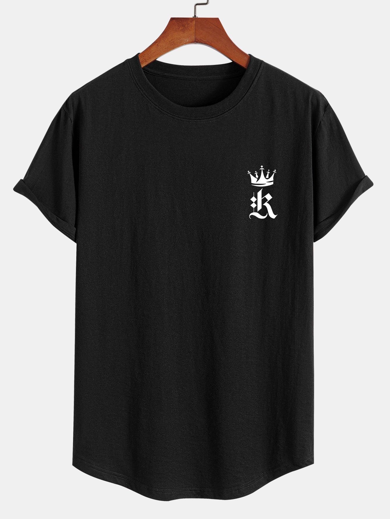 Royal Crown Print Cotton Arc Hem T-Shirt