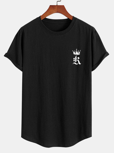 Royal Crown Print Cotton Arc Hem T-Shirt
