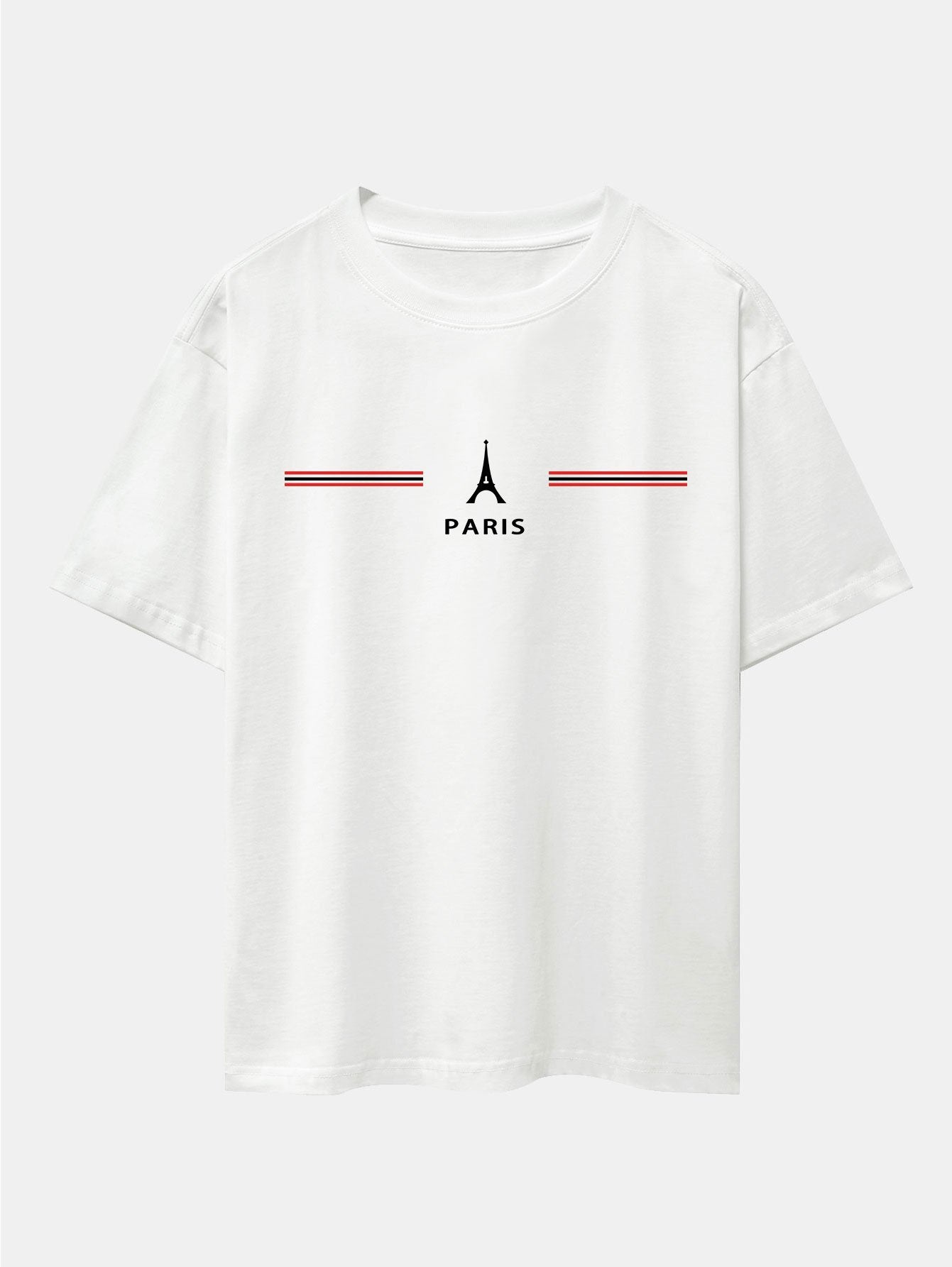 Paris Stripes Print Drop Shoulder Oversize T-Shirt