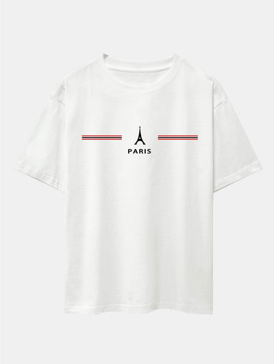 Paris Stripes Print Drop Shoulder Oversize T-Shirt