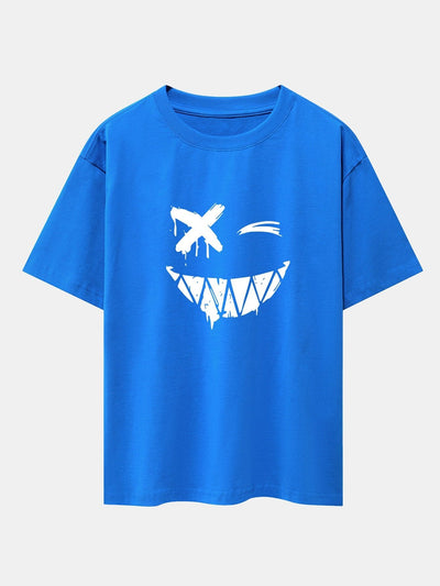 Dissolved Smiley Face Print Drop Shoulder Oversize T-Shirt