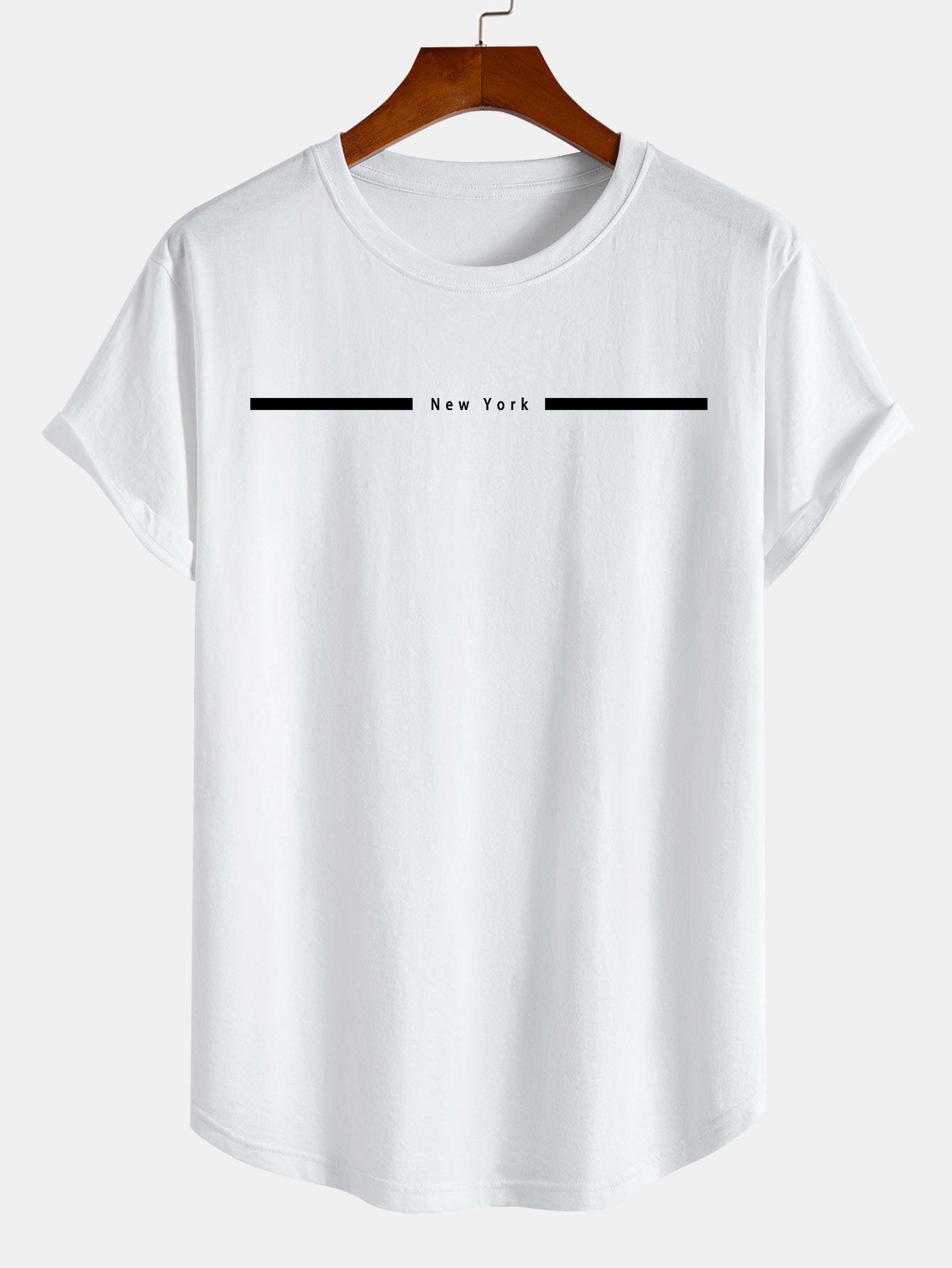 Stripe New York Print Cotton Arc Hem T-Shirt