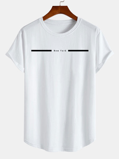Stripe New York Print Cotton Arc Hem T-Shirt