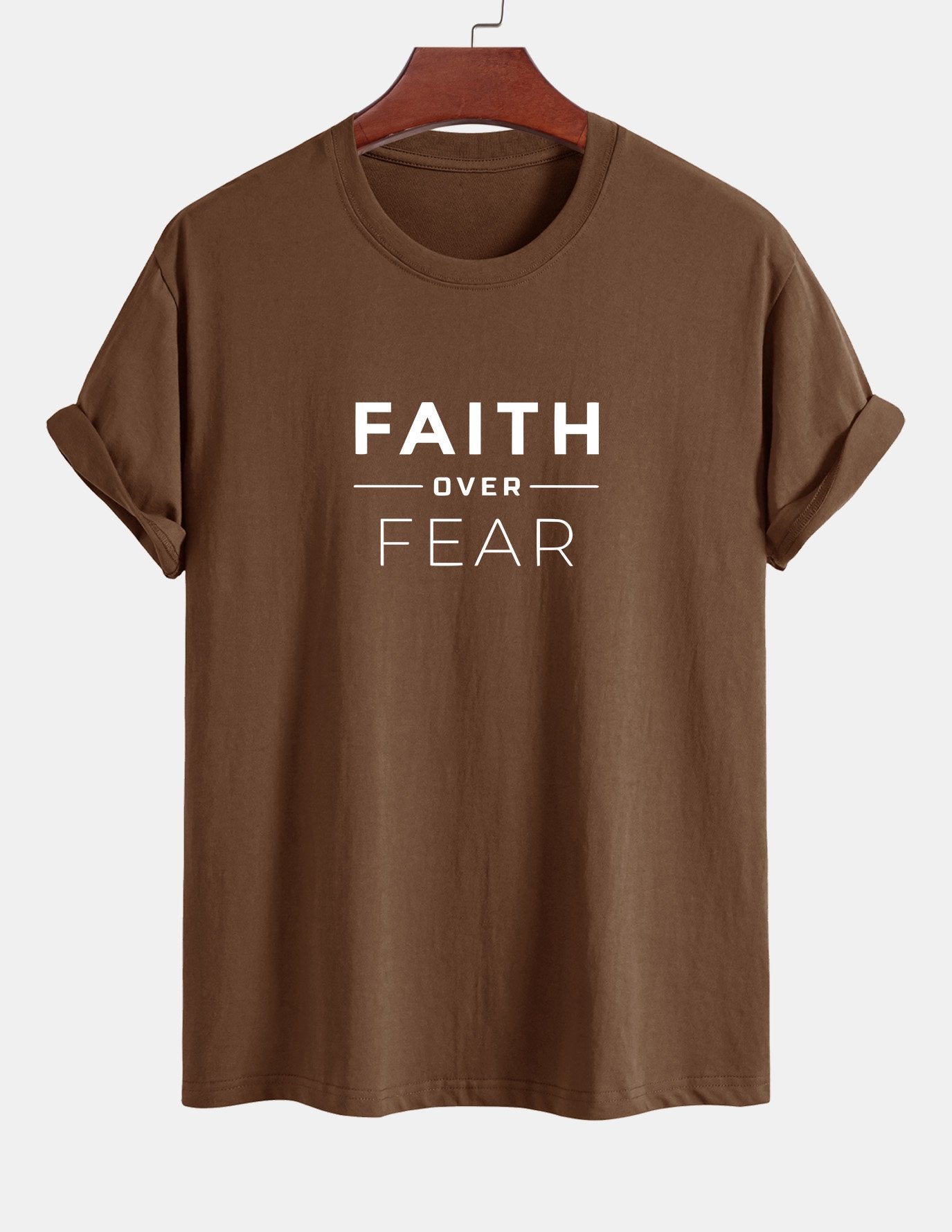 Regular Fit Faith Over Fear Print Cotton T-Shirt