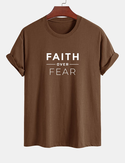 Regular Fit Faith Over Fear Print Cotton T-Shirt