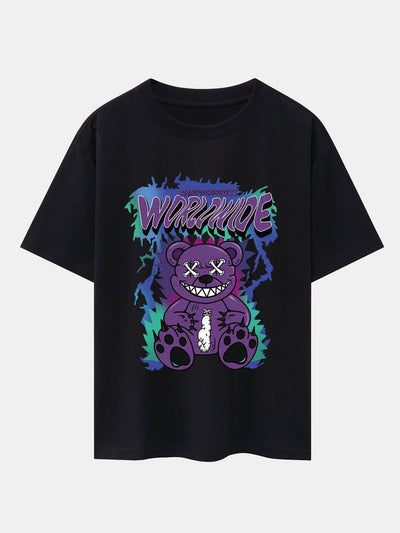 Tattered Bear Print Drop Shoulder Oversize T-Shirt