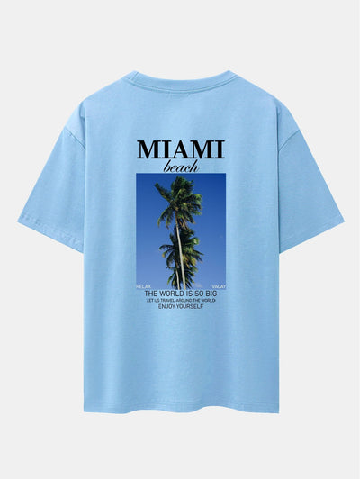 Miami Palm Tree Back Print Drop Shoulder Oversize T-Shirt