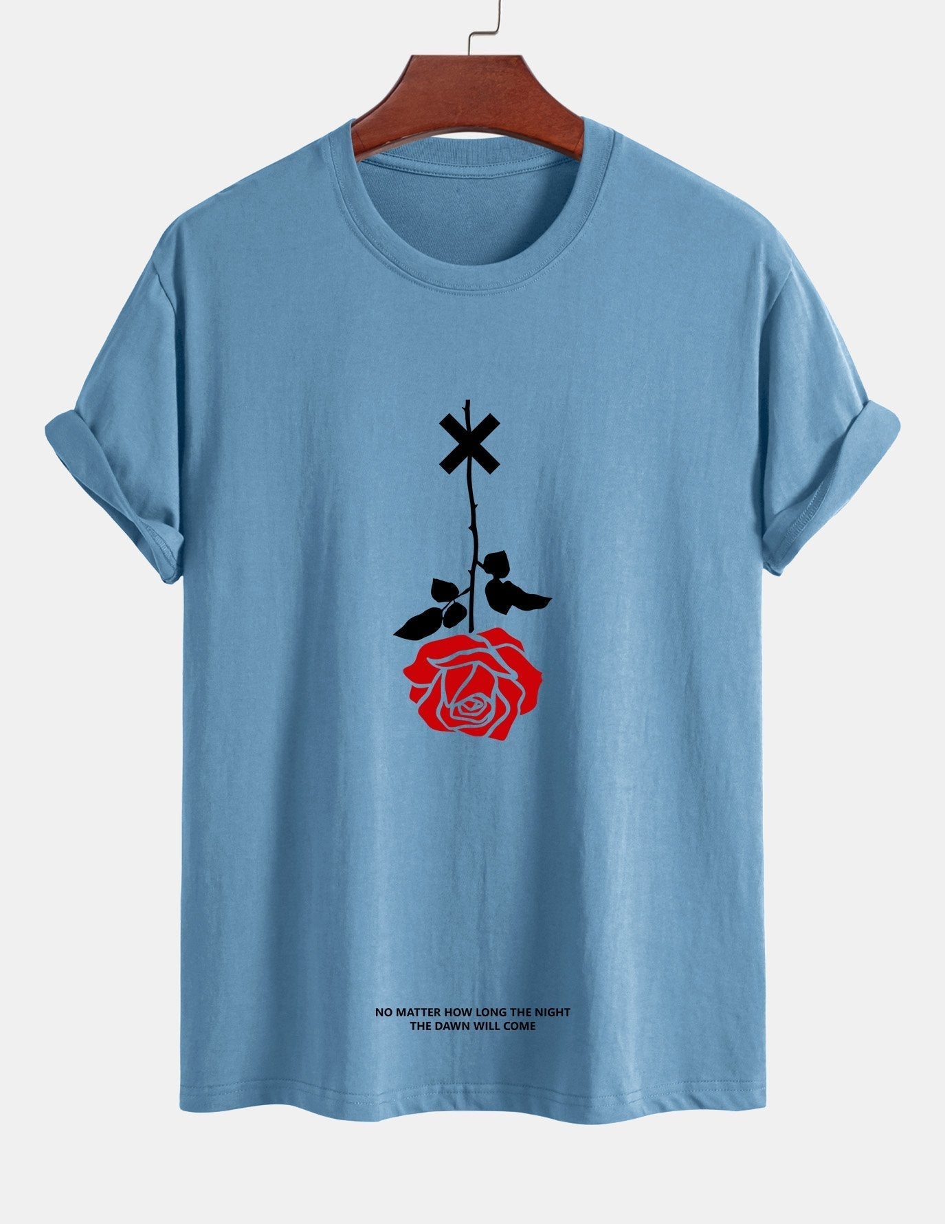 Regular Fit Inverted Rose Slogan Print Cotton T-Shirt