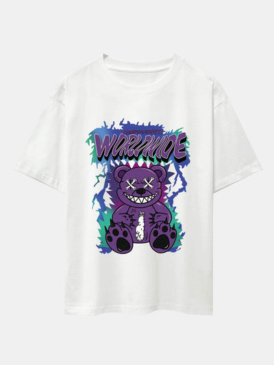 Tattered Bear Print Drop Shoulder Oversize T-Shirt