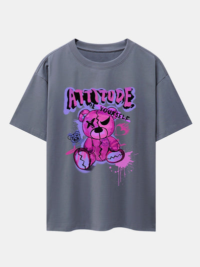 Tattered Bear Print Drop Shoulder Oversize T-Shirt
