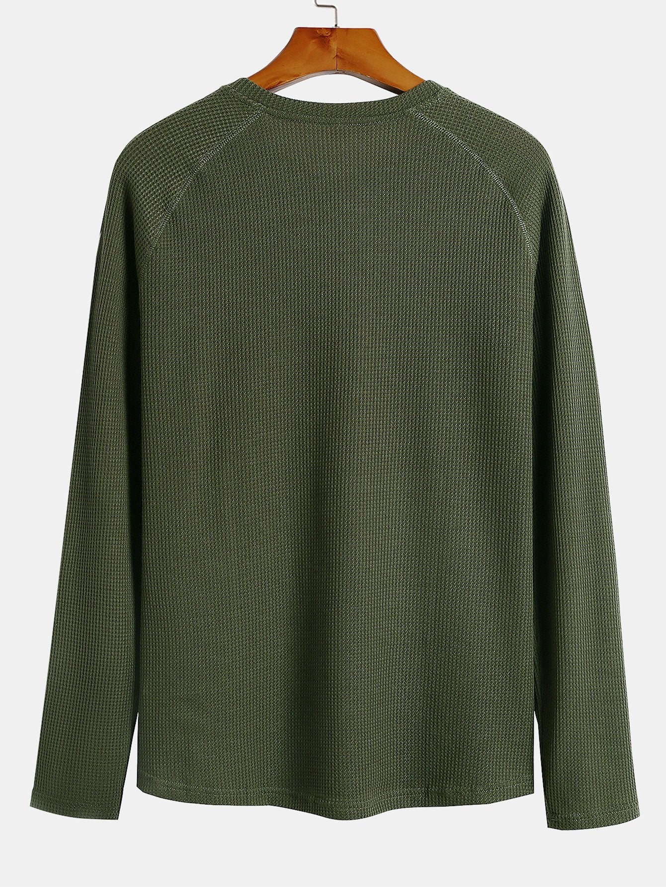 3 Pieces Long Sleeve Arc Hem Waffle Henley Shirt