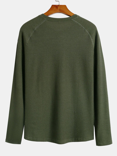 3 Pieces Long Sleeve Arc Hem Waffle Henley Shirt