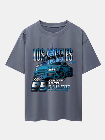 Los Angeles Car Print Drop Shoulder Oversize T-Shirt