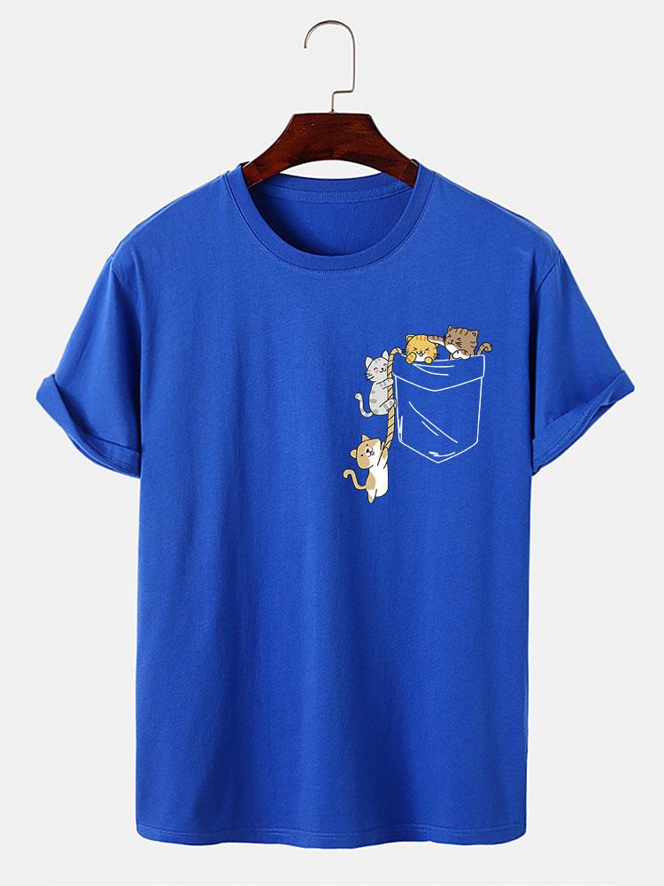 Cute Pocket Cat Print T-Shirt