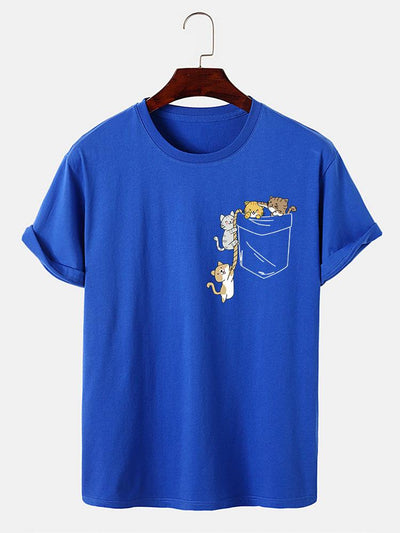 Cute Pocket Cat Print T-Shirt