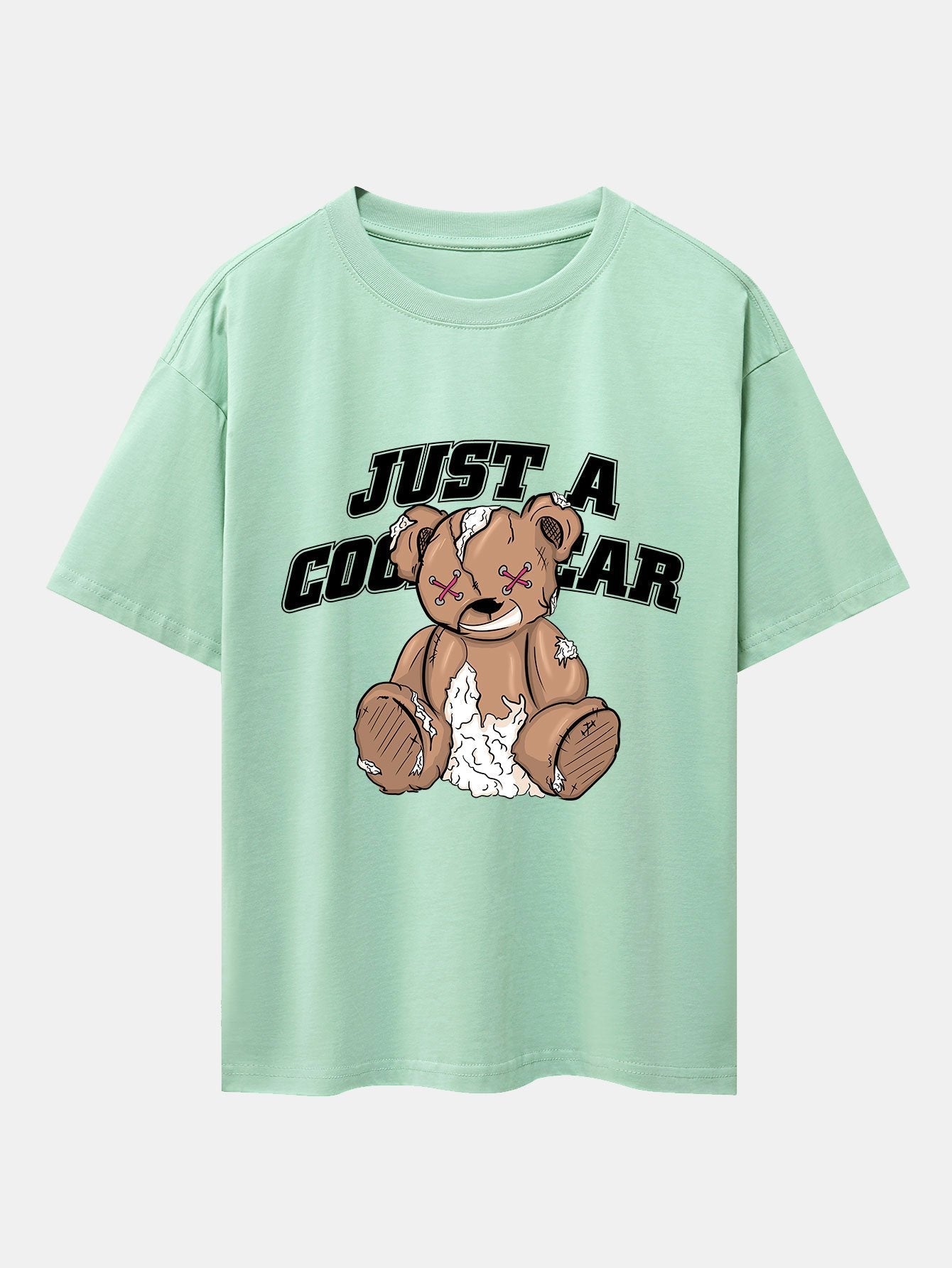Tattered Bear Print Drop Shoulder Oversize T-Shirt