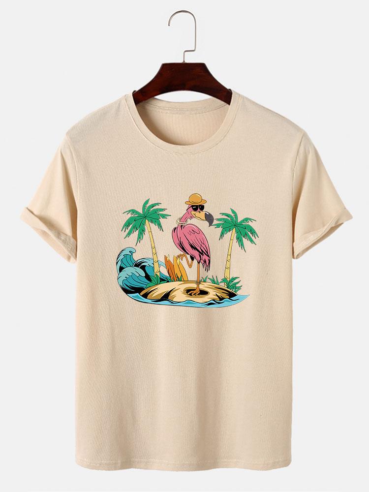 Flamingo On Vacation Print T-Shirt