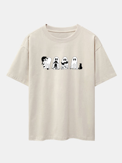 Black Cat Ghost Print Drop Shoulder Oversize T-Shirt