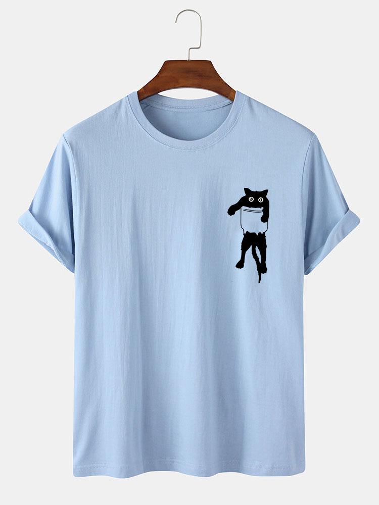 Pocket Cat Print T-Shirt