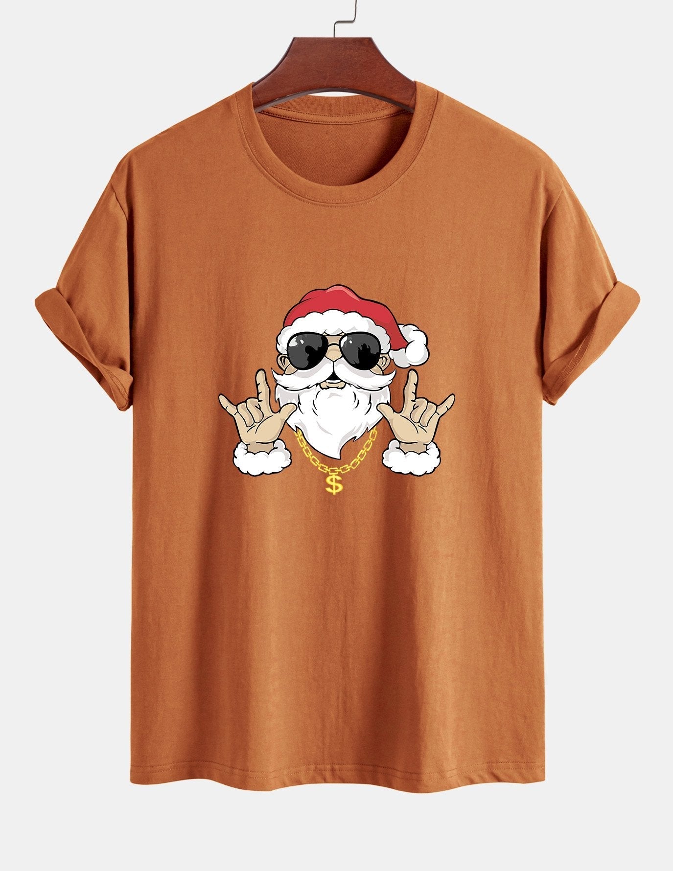 Regular Fit Hip Hop Santa Print Cotton T-Shirt