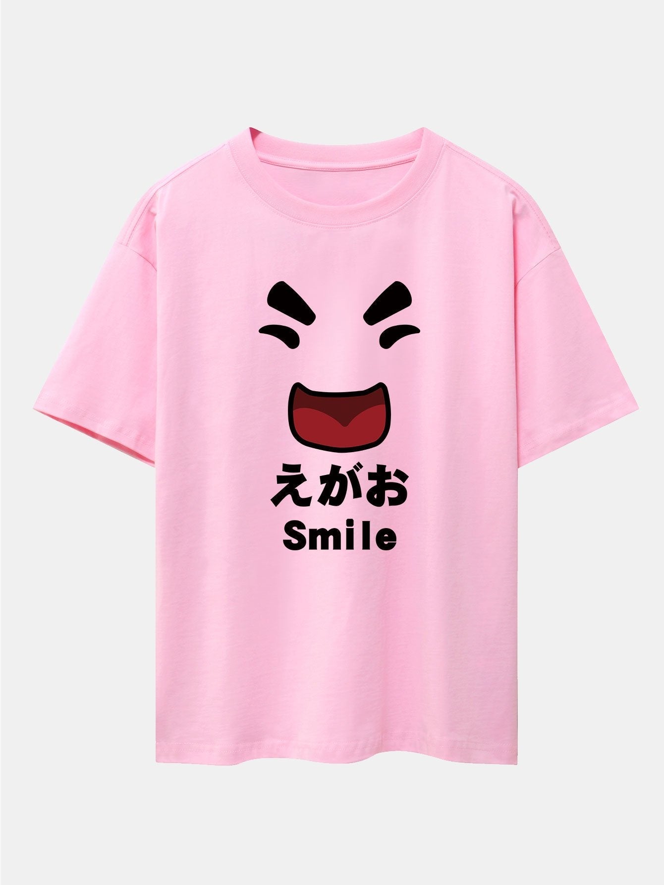 Smiley Face Print Drop Shoulder Oversize T-Shirt