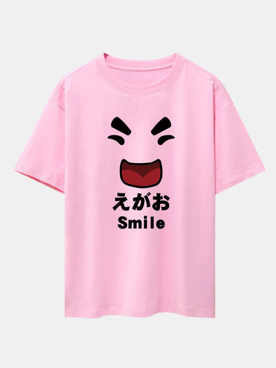 Smiley Face Print Drop Shoulder Oversize T-Shirt