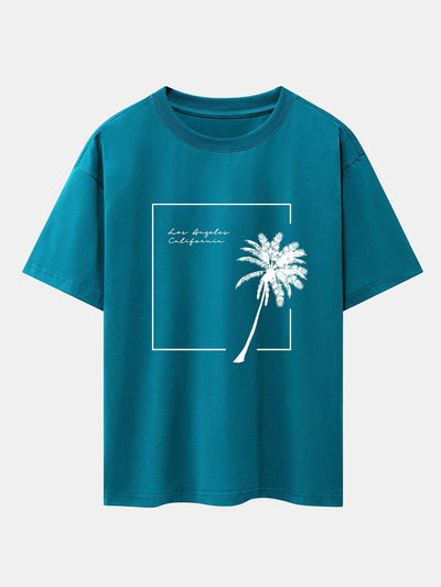 Los Angeles Palm Trees Print Drop Shoulder Oversize T-Shirt