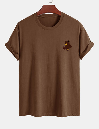 Regular Fit Teddy Bear Print Cotton T-Shirt