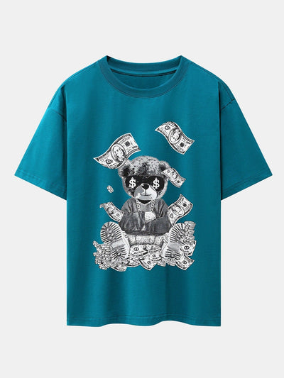 Money Bear Print Drop Shoulder Oversize T-Shirt