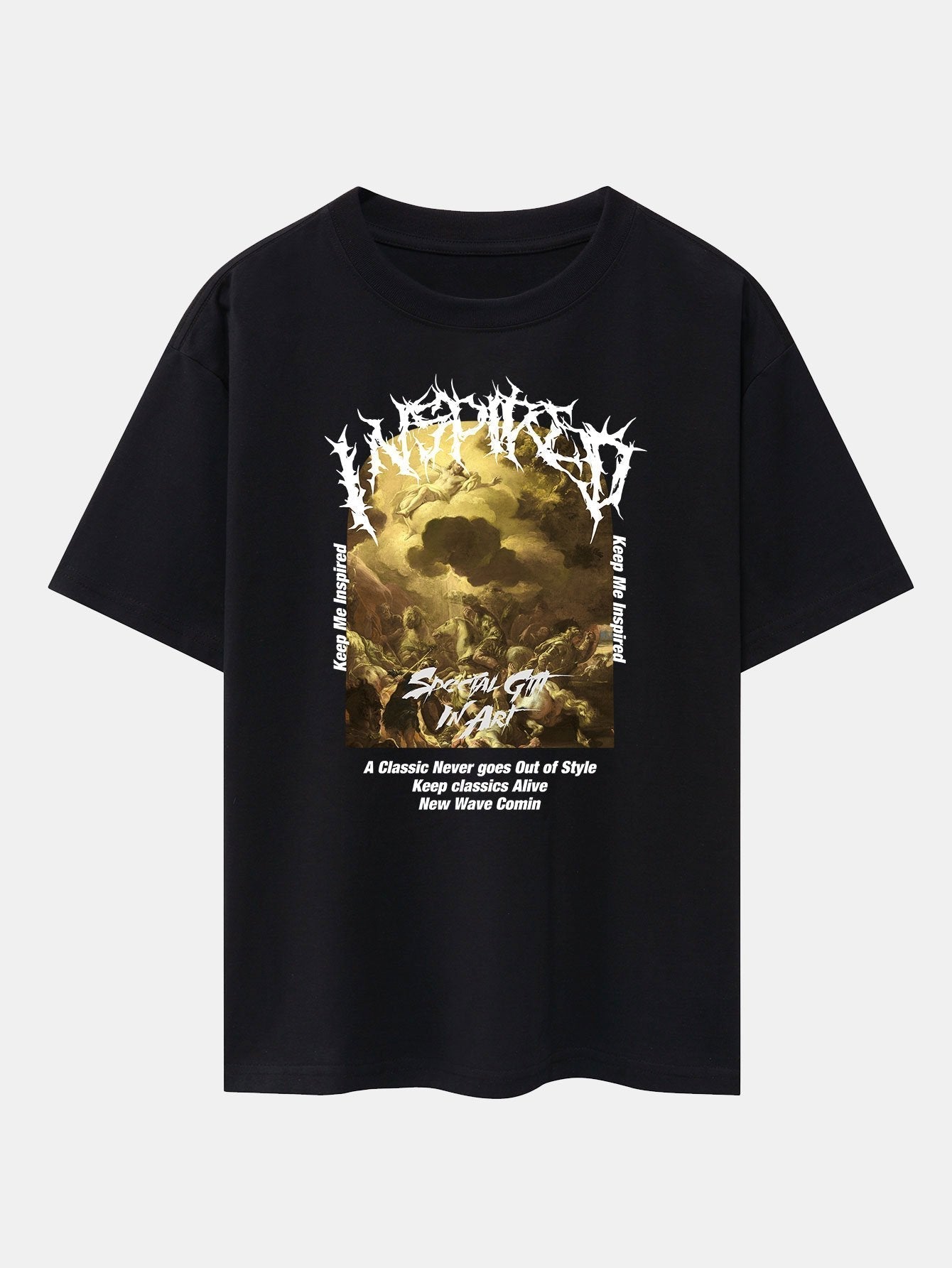 Slogan Oil Painting Print Drop Shoulder Oversize T-Shirt
