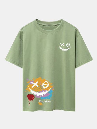 Graffiti Smiley Face Print Drop Shoulder Oversize T-Shirt