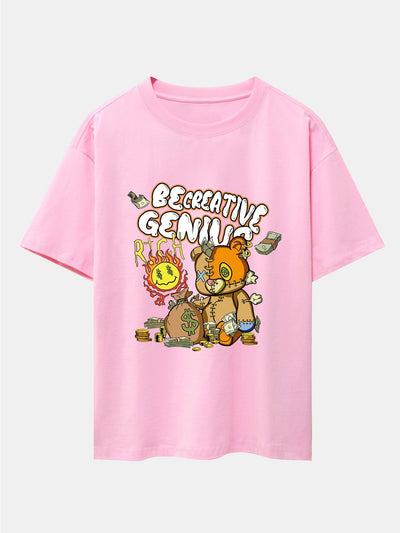 Rich Bear Print Drop Shoulder Oversize T-Shirt