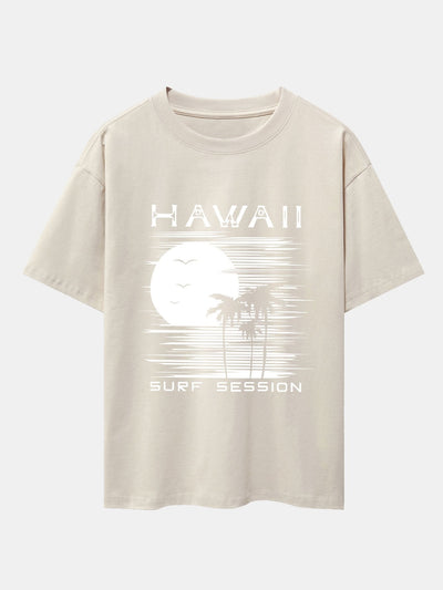 Hawaii Sun Palm Trees Print Drop Shoulder Oversize T-Shirt