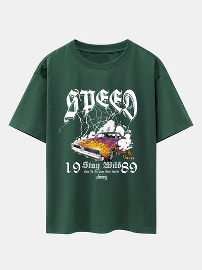 Lightning Speed Car Print Drop Shoulder Oversize T-Shirt