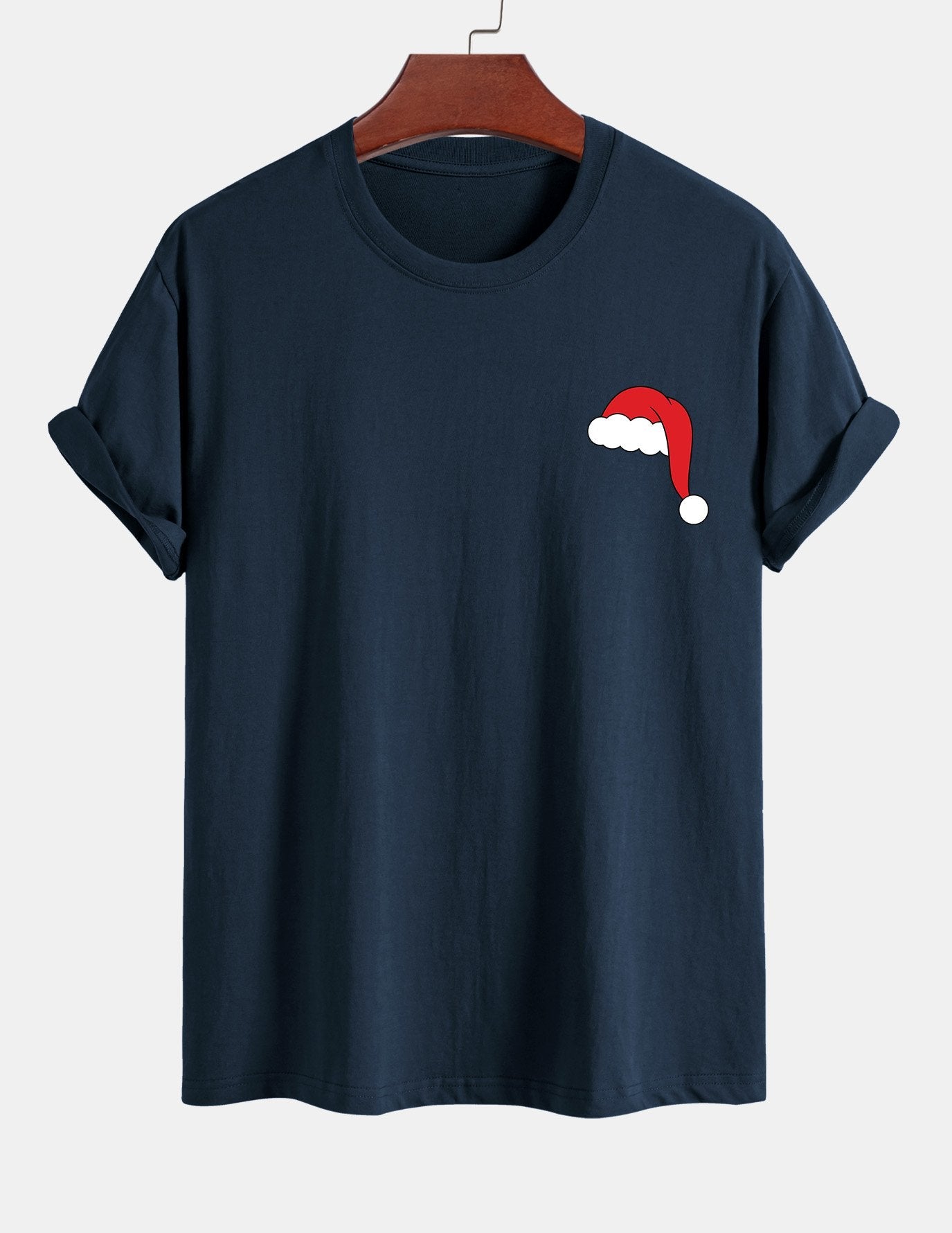 Regular Fit Santa Hat Print Cotton T-Shirt